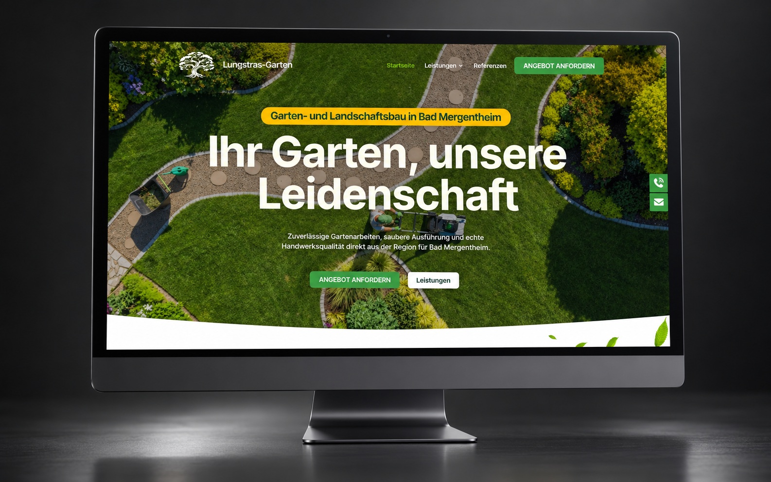 Vollständiges Projektbild der Lungstras-Garten-Website auf einem Studio-Display